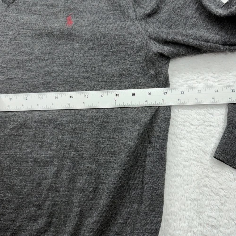 Polo Ralph Lauren Mens V Neck Sweater Dark‎ Gray Merino Wool Slim Fit XL